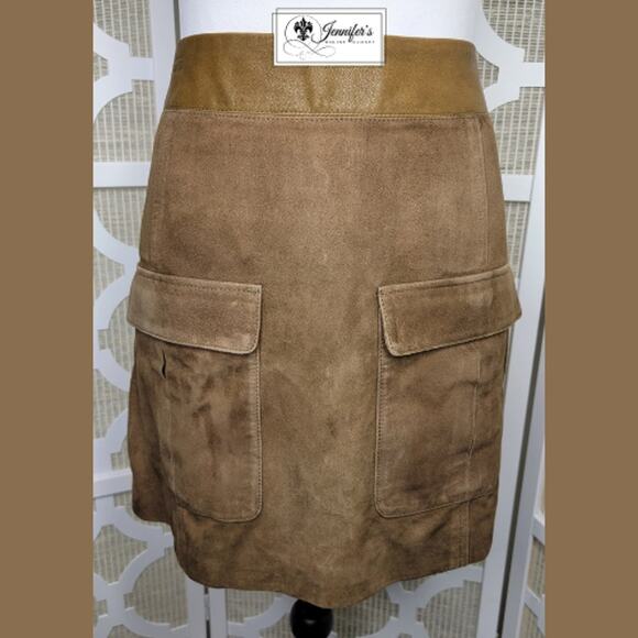 H & M BRAND NEW Genuine Suede Flap Pocket Mini Skirt Size 12 - Picture 1 of 11